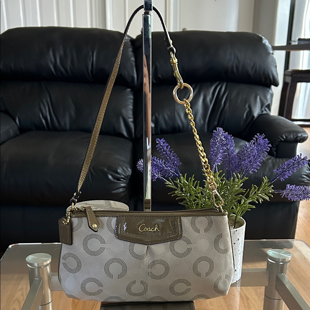 Coach Cream and Taupe Shoulder Bag